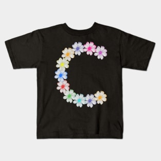 Letter C, flower, cosmos flowers, floral, nature Kids T-Shirt